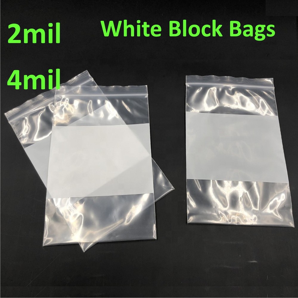 2Mil or 4Mil White Block Top Lock Seal Bags Writable Reclosable Zip Parts Bag