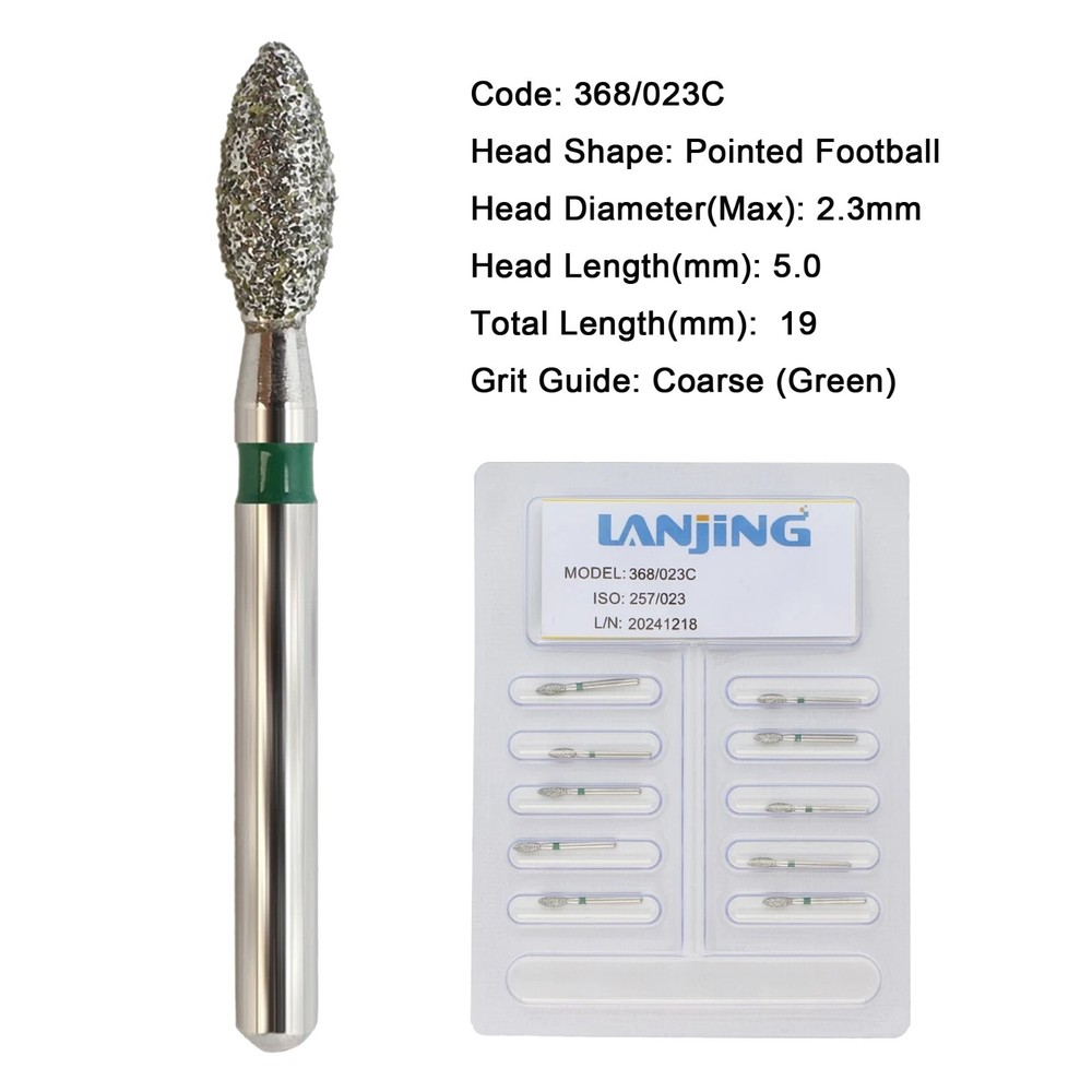 Dental Diamond Burs Egg Football FG 368/023C 368/023F High Speed Friction Grip