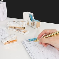 Mei Yi Tian Marble Gold Line Print Gold Stapler Staples Remover Tape Dispenser
