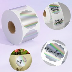 400PCS Holographic Thermal Labels 2″ Flower Thanks Stickers for Logo Design Tag