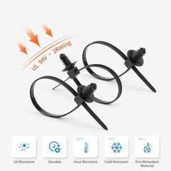 110 PCS Automotive Installation Black Push Mount Cable Zip Ties Assorted US NEW