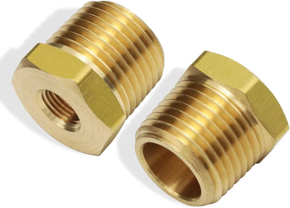 1/2 Inch NPT Male to 1/8 Inch NPT Female Reducing Brass Bushing Adapter – 2 Pack