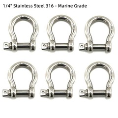 6 Pack 1/4″ Stainless Steel D-Ring Shackle Heavy Duty Screw Pin Anchor Shackle