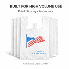 Bags 1/6 21 x 6.5 x 11.5 Heavy Duty .71 Mil White American Flag T-Shirt Plastic