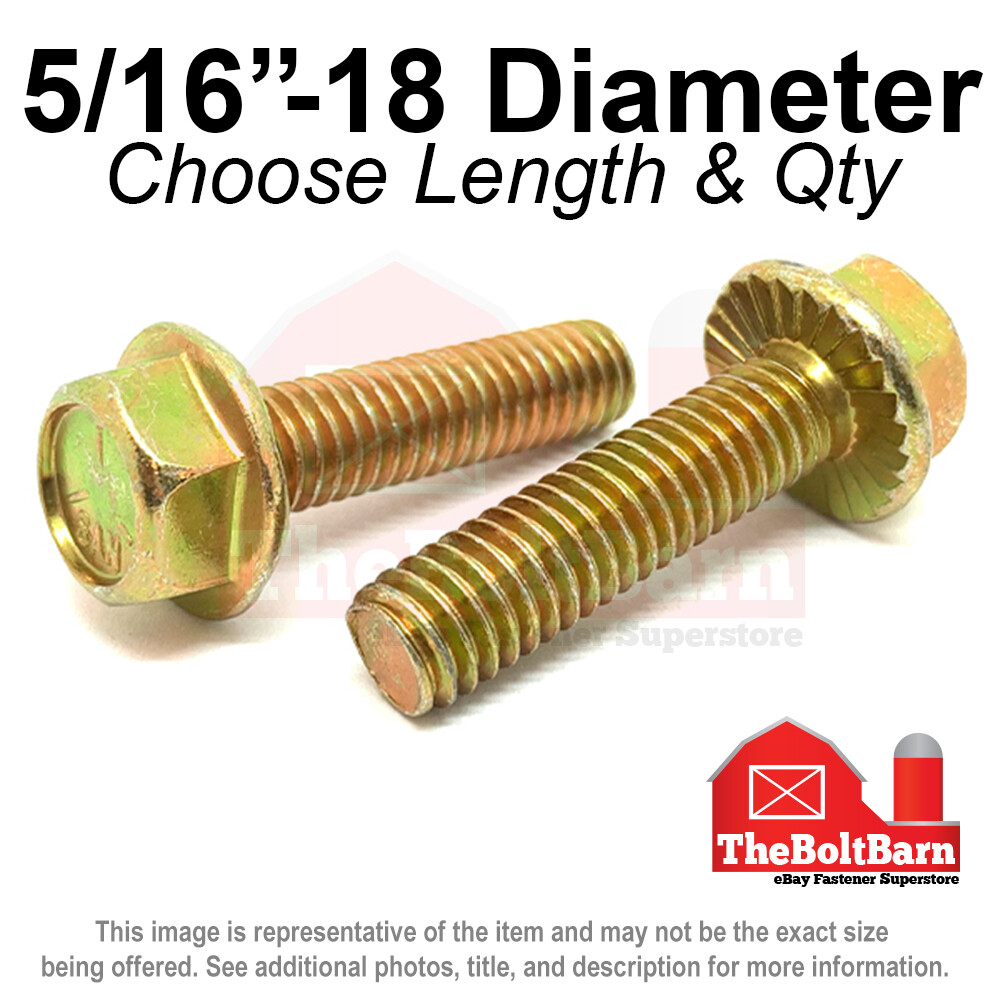 5/16-18 Grade 5 Serrated Hex Flange Screws Bolts Zinc Yellow (Pick Length & Qty)