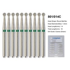 Dental Diamond Burs FG Long Round Ball 801/023C 801L/018M Coarse Grit High Speed