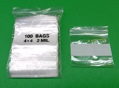 100 White Block 4×4 Zip Seal Lock Bags Writeable 2mil Clear Poly 4″ x 4″ Baggies