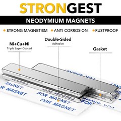 Strong Magnet Strips Heavy Duty – Rare Earth Magnets with Adhesive – Pack of 6