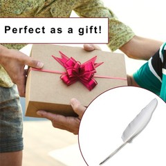 Fancy White Goose Feather Pen Black Ink Ballpoint Wedding, Office, Signing Quill