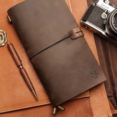 Handcrafted Genuine Leather Travel Journal – Refillable 4.75″x8.5″ Notebook, 100