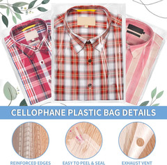 Cellophane Bags, 100 Pcs Resealable Clear Poly Bags for Clothes, Party Favors, A