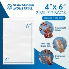 4×6 Clear Reclosable Zip Bags 1000ct 2 Mil Poly with Resealable Lock Seal