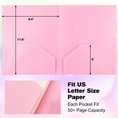 24 PCS Pink Plastic 2 Pocket Pastel Folders Holds US Letter Size Paper Home