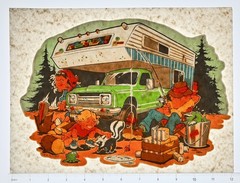 Original VINTAGE 1970s Heat Transfer | Camping Truck Family Cartoon – GEL ’75
