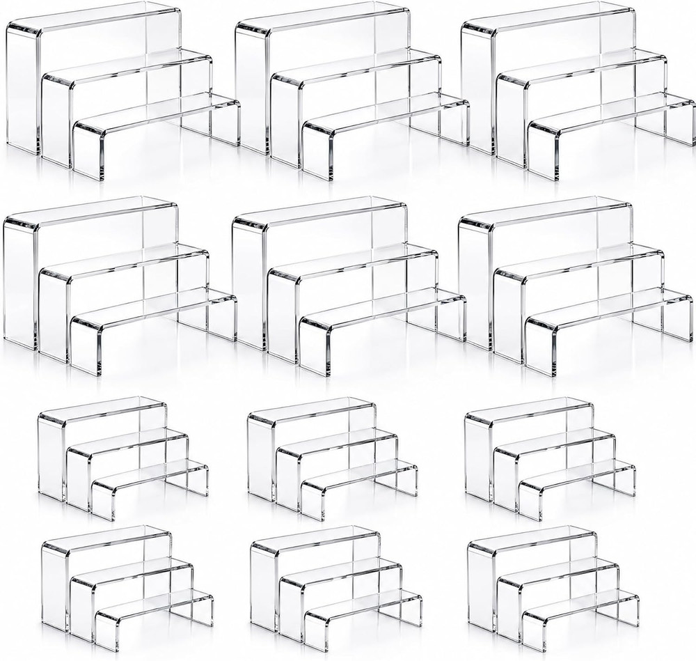 Sintuff 36 Pcs Acrylic Risers Clear Rectangular Display Stands ( 3.4”L~4”L~5”L)