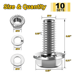 M10 x 25mm (10 Sets) M10x1.5 Bolt Flanged Hex Head Nuts and Bolts,Flange Hexa…