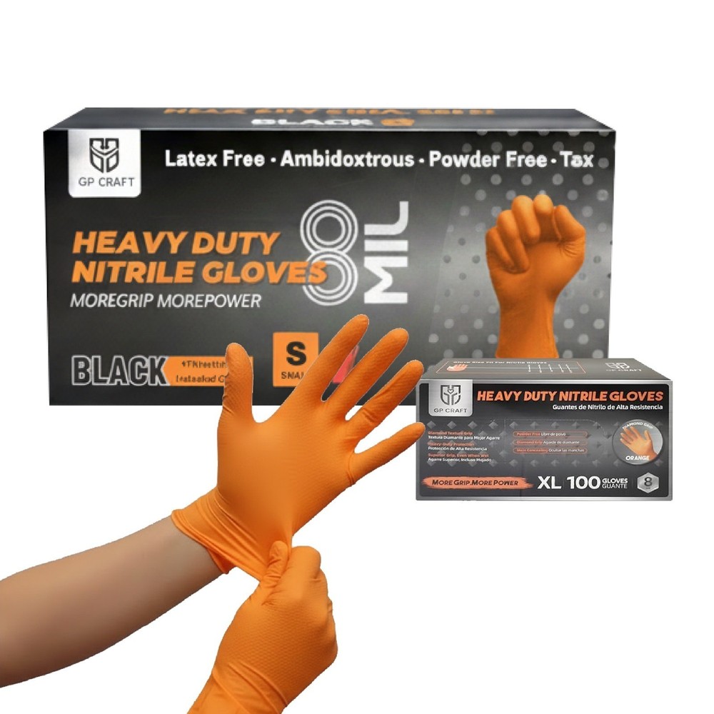 GP Craft Orange Large Nitrile Gloves Diamond 8 Mil Latex-Free 1000/Case