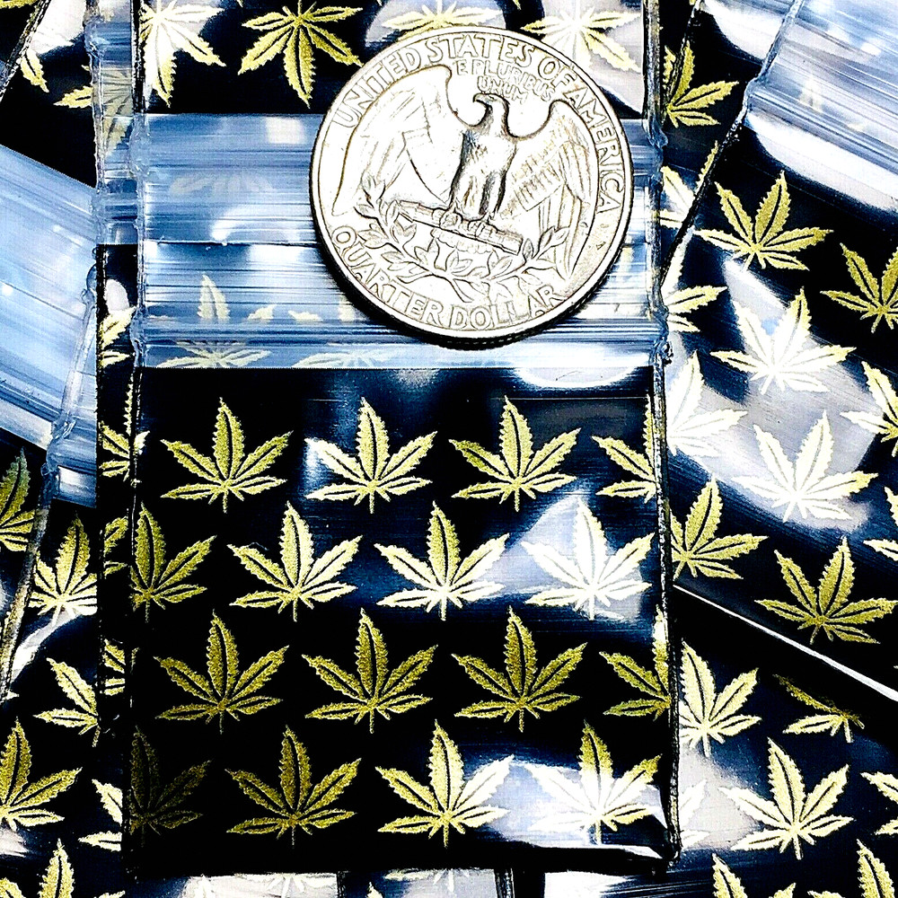 BaggiesSince1987 – 1515 Design Zip Bags 100PCS “WEEDS LEAF” in Gold, READ DETAIL