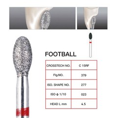 AZDENT Dental Diamond Burs 368-023F / 379-023F Football Fine Grit Red 10Pcs/Box