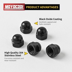 M6 50 Pack Hex Head Acorn Cap Nuts, Black Oxide 304 Stainless Steel 18-8 Hexa…