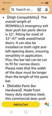 IRONWALLS Door Push Bar Panic Exit Device Aluminum w/ Handle Lever, Black 32-47”
