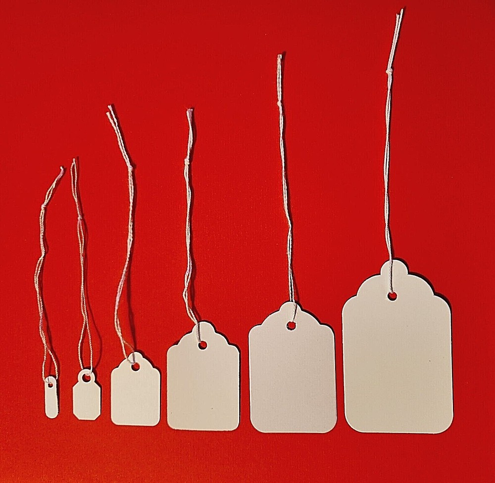 100 pcs White Paper Price Tags, Jewelry Price Tags with String attached
