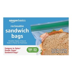 Reclosable Sandwich Double Zipper Storage Bags, 100 Count, Pack of 1