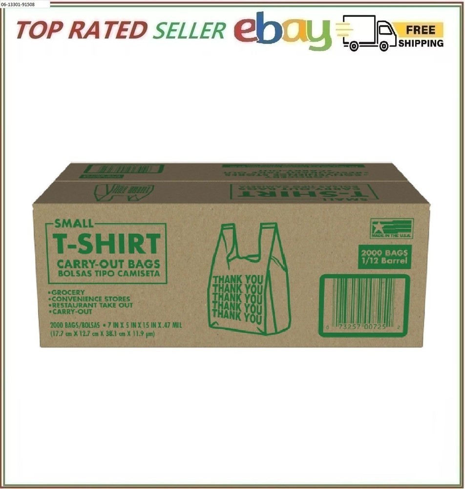 Small T-Shirt Carry-Out Bags, 7″ x 5″ x 15″ (2000 ct.)