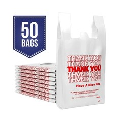 Thank You Plastic T-Shirt Bags 11.5×6.5×21 for Grocery Retail Shopping 50 pack