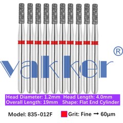 10pc Dental FG Diamond Burs for High Speed Flat/Round End Cylinder Polishing Bur