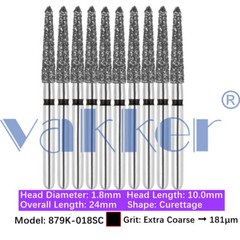 10Burs/pk Dental Diamond Burs FG Round End Taper Pear Coarse / Super Coarse Grit
