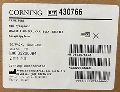 Corning 15mL Centrifuge Tube RNase/DNase-Free, 500 /CS, REF 430766, Sterile R