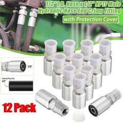 12-Pack 1/2″ Hose x 1/2″ NPTF Male Pipe Thread Hydraulic Hose End Crimp Fittings