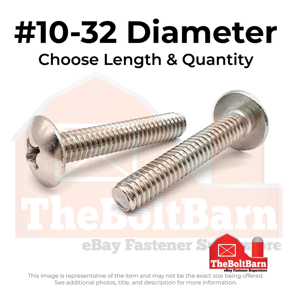 #10-32 18-8 Stainless Steel Phillips Truss Head Machine Screws (Pick Length&Qty)