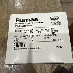 Furnas 69MB6Y Pressure Switch Original New 80 Cut in 100 Cut Out