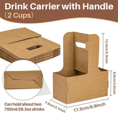 MAQIHAN 2 Cup Drink Carrier with Handle – 12Pcs Disposable Paper Cardboard Coffe