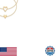 PAVOI 14K Gold Plated Matching Heart Charms Bracelet Set Women Adjustable 2-Pack