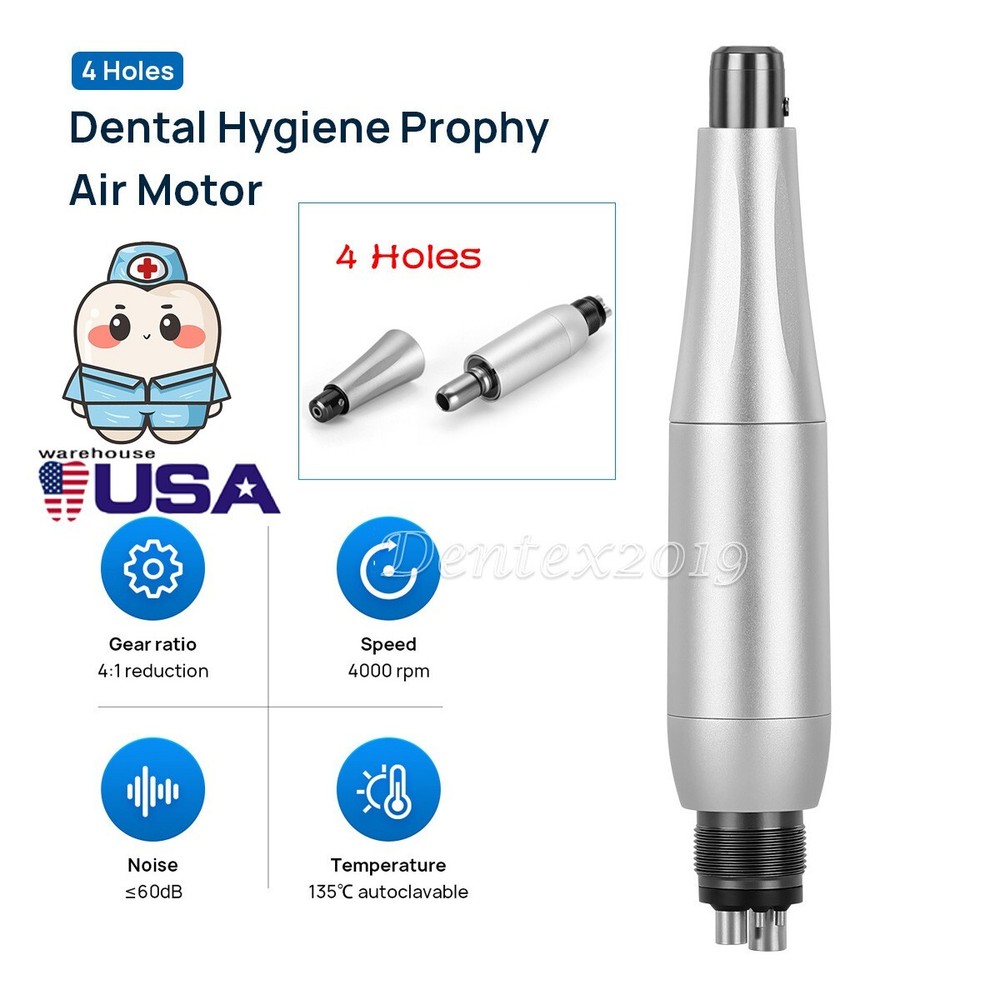 360° Swivel Dental Hygiene Prophy Handpiece Air Motor 4 Holes W/ 4:1 Nose Cone