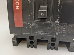 Westinghouse FB3015 Circuit Breaker 15A 3P 600V 4975D71G34 15 Amp 3 Pole Used