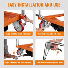 Garvee Hydraulic Scissor Lift Table Cart 1100Lbs 35.4″ Manual Heavy Duty Orange