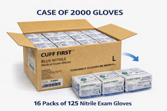 Cuff First Nitrile Exam Gloves 2000 Ct Case Blue Latex-Free Powder-Free Medical