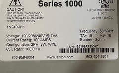 Leviton 1K240-1SW Series 1000 120/240V 100A 1P3W Indoor Kit 2 Solid Core CTs,