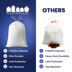 Plasticplace 5 Gallon Trash Bags – White 1 Count (Pack of 100),