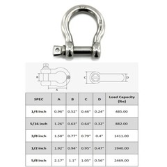 6 Pack 1/4″ Stainless Steel D-Ring Shackle Heavy Duty Screw Pin Anchor Shackle