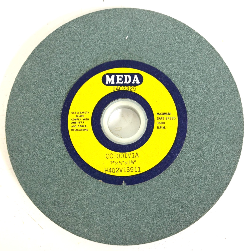 7 X 1/2 X 1-1/4 100 GRIT GREEN SILICON CARBIDE TYPE 1 GRINDING WHEEL GC100I MEDA