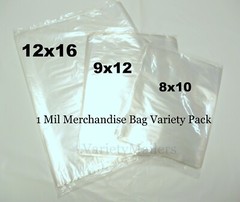 300 Clear Poly T-shirt 8×10 9×12 12×16 / 1 Mil Apparel Plastic Bag Assortment