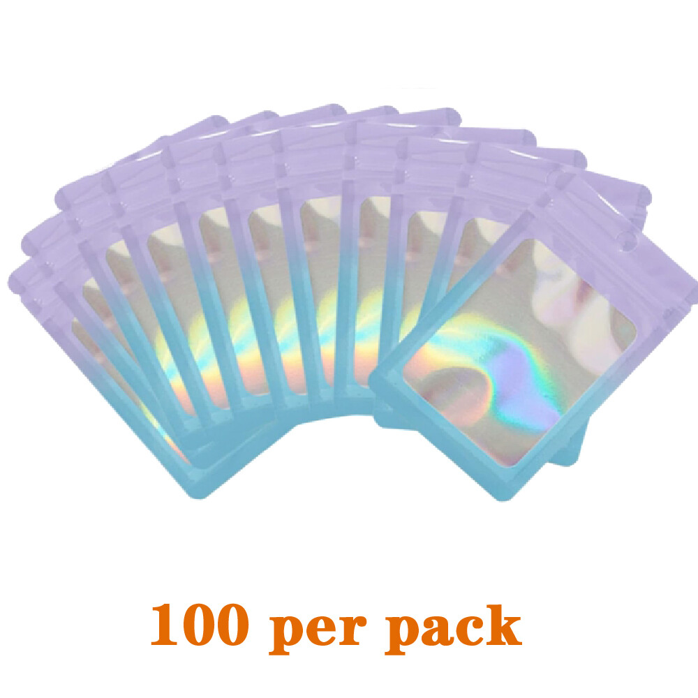 100 Holographic Mylar Foil Bags Smell Proof Resealable Zip Seal Pouches Gradient