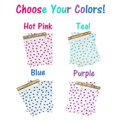 12″ x 15″ Designer Poly Mailers, Pink,Teal, Polka Dots,Hearts Flat Shipping Bags