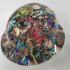 NEW FULL BRIM Hard Hat custom hydro dipped ADULT CARTOON STICKER BOMB NEW