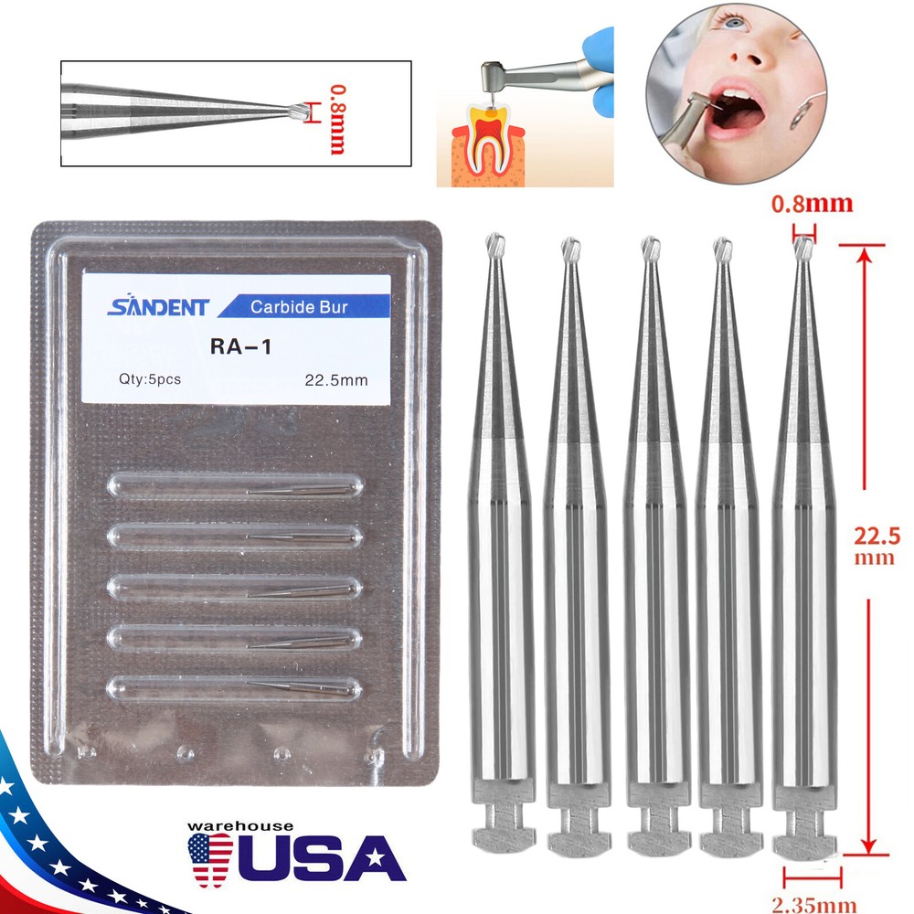 5Pcs/Pack Dental Round Carbide Bur For Slow Low Speed Latch Type RA1-RA8 SANDENT